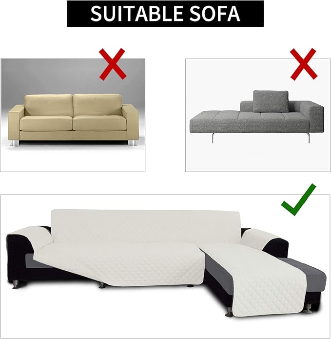 Easy-Going Sofa Slipcover L Shape Sofa Cover Sectional Couch Cover Chaise Cover Reversible Furniture Protector for Pets Kids Dog Cat (Large, Ivory/Ivory)