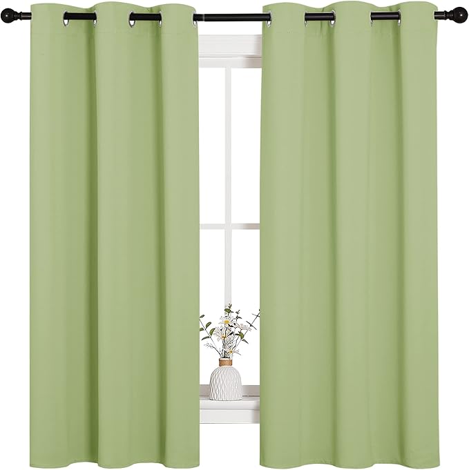 NICETOWN Curtains for Bedroom, Green Nursery Curtains Thermal Insulated, Grommet Top Blackout Drapes for Son's Room Privacy (Sage Green, 1 Pair, 42 x 63 inches)