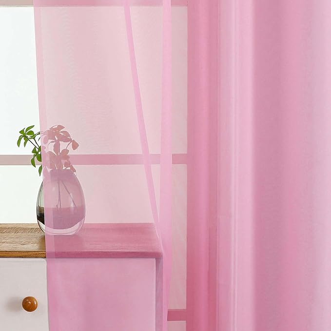 Light Pink Sheer Curtains Tier 30 Inches Length 2 Panels, Light Filtering Lightweight Soft Window Treatments Drapes, Cute Elegant Cafe Curtains for Nursery, Dual Rod Pocket, 2x42Wx30L Inches
