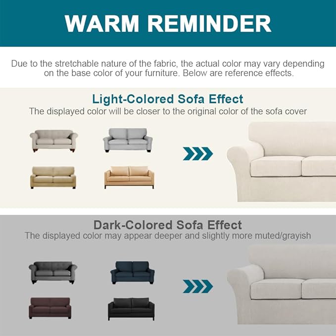 Turquoize 3 Piece Sofa Covers for 2 Cushion Couch Loveseat Slipcover Soft Couch Cover for Dogs-Washable Sofa Furniture Cover with 2 Individual Cushion Covers, Thick Jacquard Fabric (Loveseat, Ivory)