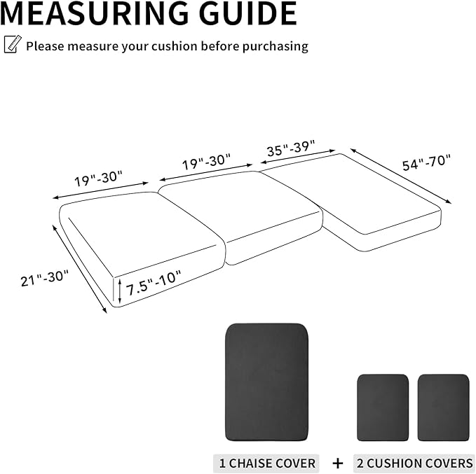 Easy-Going Stretch 3 Pieces Couch Cushion Covers for Sectional Sofa Left/Right L Shape Chaise Lounge Sofa Seat slipcover Anti-Slip Sofa Cover Soft (2 Seater + 1 Chaise, Dark Gray)