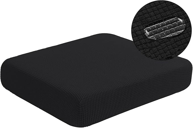 SICHOWEL Water-Repellent Sofa Cushion Covers Jacquard High Stretch Fabric Chair Cushion Furniture Protector for Living Room, Washable Sofa Seat Slipcover, 1 Seater (Small, Black) (1)