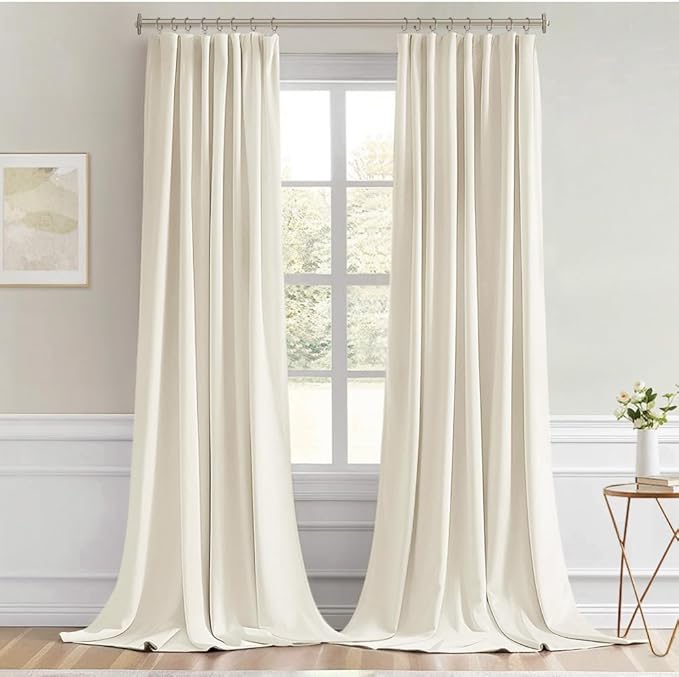 MIULEE Beige White Back Tab Blackout Curtains 120 Inch Long 2 Panels Set for Bedroom, Rod Pocket/Pinch Pleated Extra Long Thermal Insulated Living Room Darkening Light Blocking 10FT Drapes