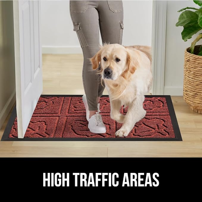 GORILLA GRIP 100% Waterproof All-Season WeatherMAX Doormat, US Designed Natural Rubber, Stain and Fade Resistant, Low Profile Indoor Outdoor Door Mats, Easy Clean Patio Mat, 29x17, Burgundy Leaves