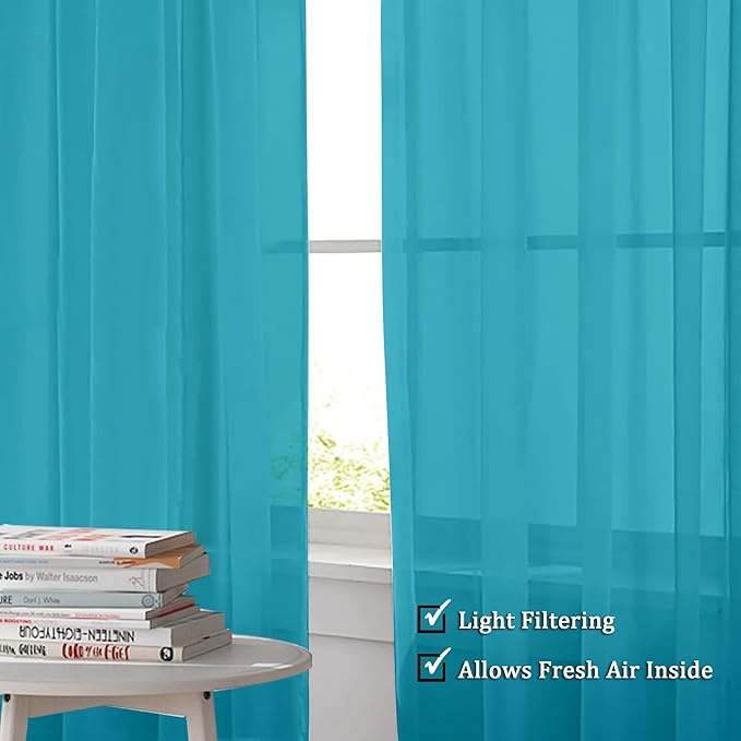 OWENIE Sheer Curtain 90 Inches Long 2 Panels Set for Living Room Bedroom, Light Filtering Rod Pocket Clear Sheer Curtain 2Pcs, Each 42" W x 90" L, Marine