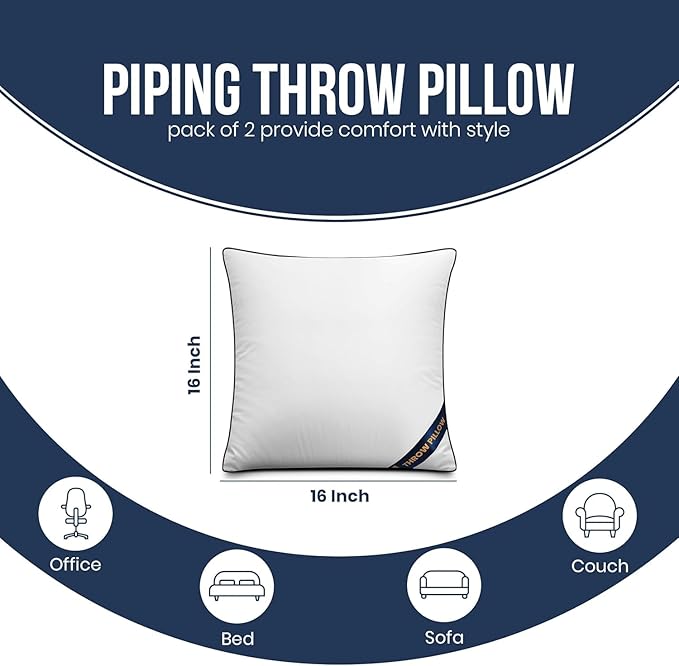 Utopia Bedding Throw Pillow Inserts (Pack of 6, White), 16 x 16 Inches Decorative Indoor Pillows for Sofa, Bed, Couch, Cushion Sham Stuffer
