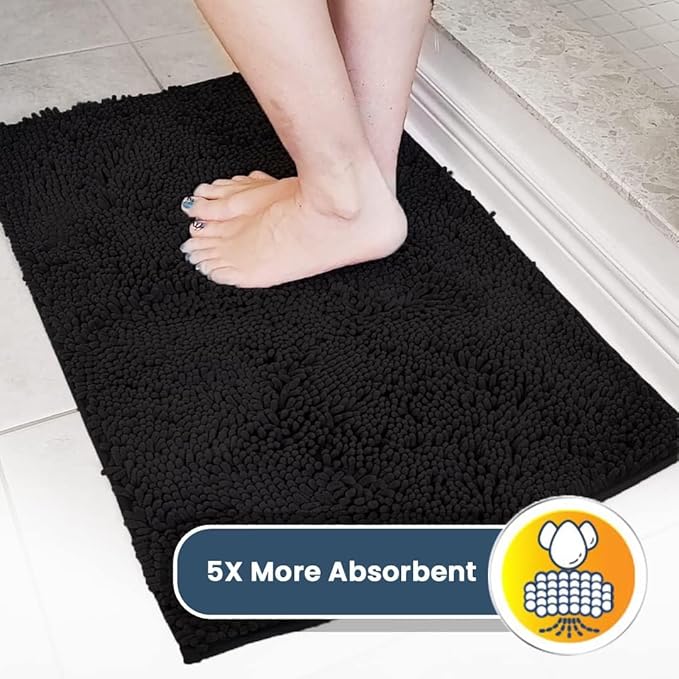 Muddy Mat® | Super Absorbent Door Mat Indoor, Microfiber Quick Dry Chenille Entryway Rug, Non-Slip Front Door Mat, Indoor Mats for Entryway, Machine Washable Pet Rug, Black 24"x120"