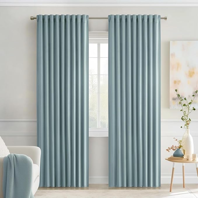 MIULEE Slate Blue Back Tab Blackout Curtains 84 Inch Length 2 Panels Set for Living Room Bedroom Privacy, Rod Pocket/Pinch Pleat Thermal Insulated Room Darkening Pleated Light Blocking Drapes