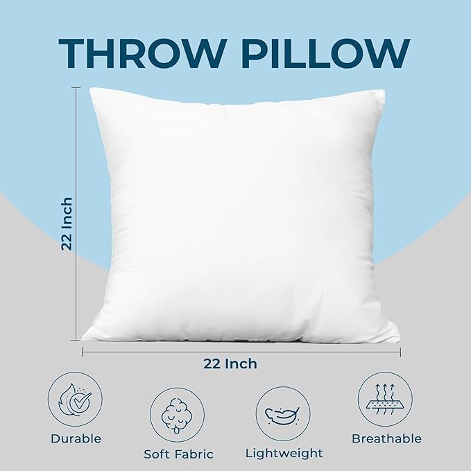 Utopia Bedding Throw Pillows (Set of 1, White) – 22 x 22 Inches Down Alternative Pillows for Bed, Sofa, and Couch - Fluffy Decorative Stuffer Pillow for Indoors & Outdoors