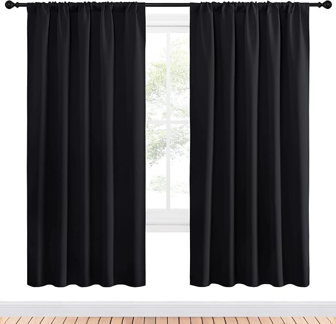 NICETOWN Black Blackout Curtain Blinds - Solid Thermal Insulated Window Treatment Blackout Drapes for Bedroom (2 Panels, 52 inches Wide by 72 inches Long)