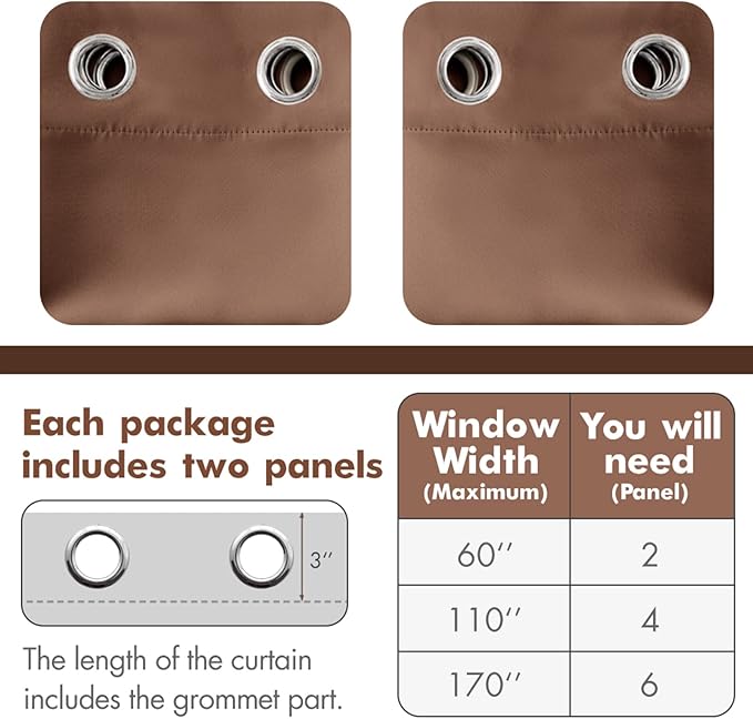 MIULEE Blackout Curtains for Bedroom Living Room Thermal Insulated Room Darkening Mocha Grommet Top Solid Light Blocking Drapery Set of 2 Window Panels 42 x 63 Inches, Cappuccino Brown