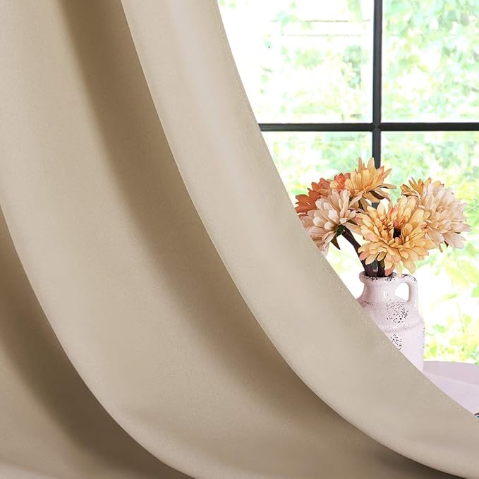 NICETOWN Room Darkening Curtain Panels for Cafe, Thermal Insulated Grommet Room Darkening Draperies/Drapes for Window (Biscotti Beige, 2 Panels, W70 x L95 -inch)