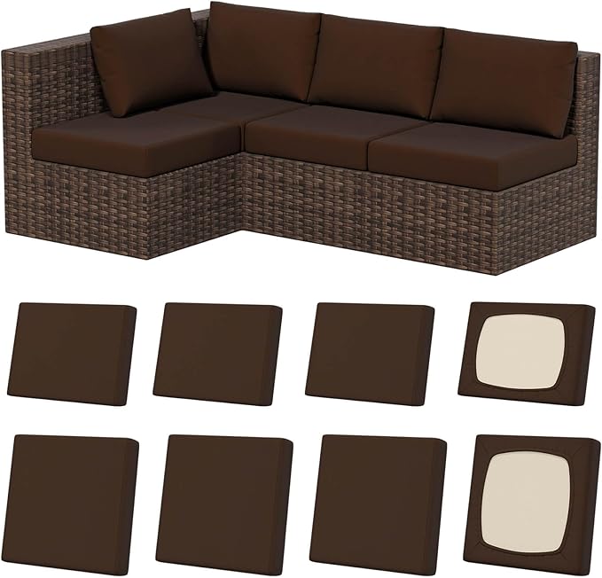 8Pcs Stretch Patio Cushion Covers, Outdoor Couch & Sofa Replacement Slipcovers for Patio Furniture Cushion Covers, Washable Reusable Furniture Protector