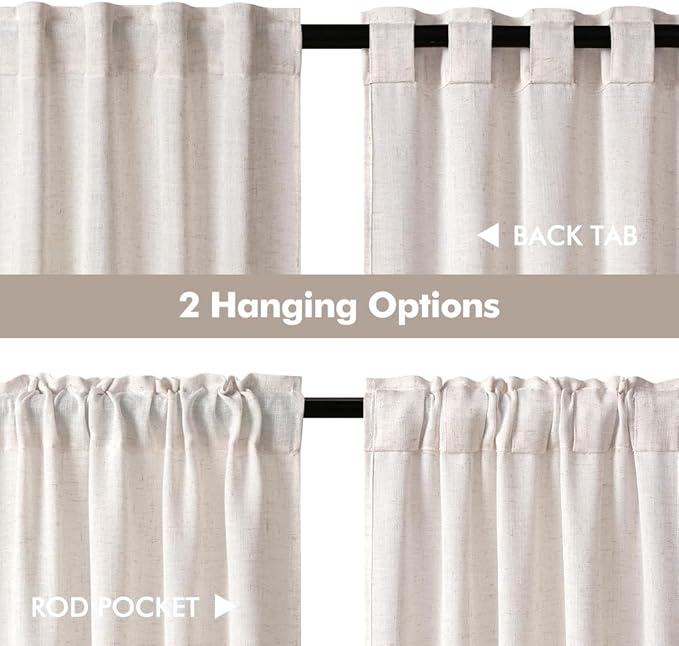 MIULEE Farmhouse Kitchen Curtains 36 Inch Length 2 Panels, Soft Thick Linen Textured Natural White Semi Sheer Light Filtering Short Cafe Tier Curtains for Small Half Window Back Tab Rod Pocket