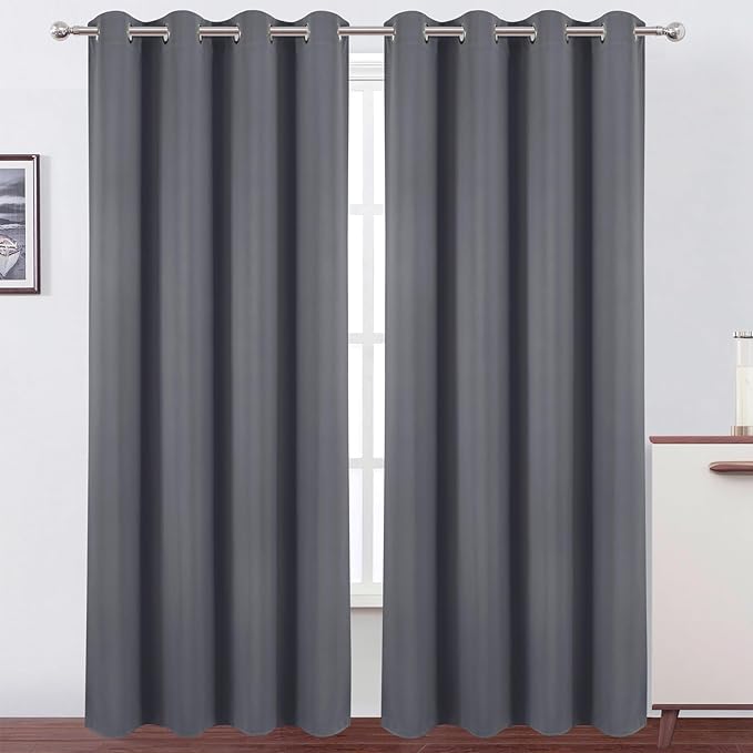 LEMOMO Blackout Curtains 52 x 90 Inch Long Grey Curtains Set of 2 Panels Room Darkening Curtains for Bedroom and Living Room