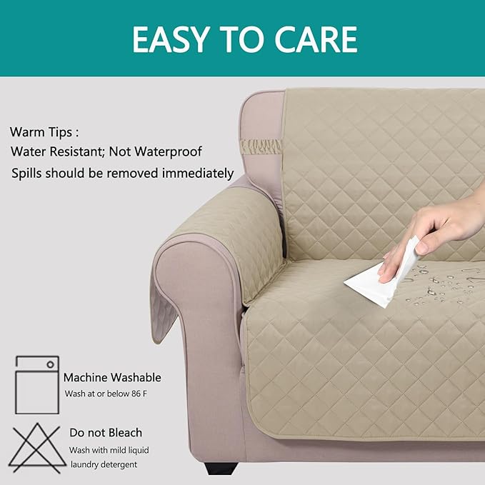 U-NICE HOME Recliner Chair Covers Reversible Chair Cover Pet Covers for Dogs with Elastic Straps Water Resistant Diamond Quilted (23''Armchair, Sand/Beige)