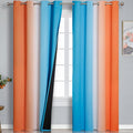 Thermal Insulated Blue and Orange Curtains for Living Room, Complete Light Blocking Ombre Blackout Curtains for Bedroom, Full Room Darkening Gradient Grommet Drapes for Boy Room, 52x84 Inch, 2 Panels