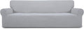 Easy-Going Stretch 4 Seater Sofa Slipcover 1-Piece Sofa Cover Furniture Protector Couch Soft with Elastic Bottom for Kids, Polyester Spandex Jacquard Fabric Small Checks Silver Gray