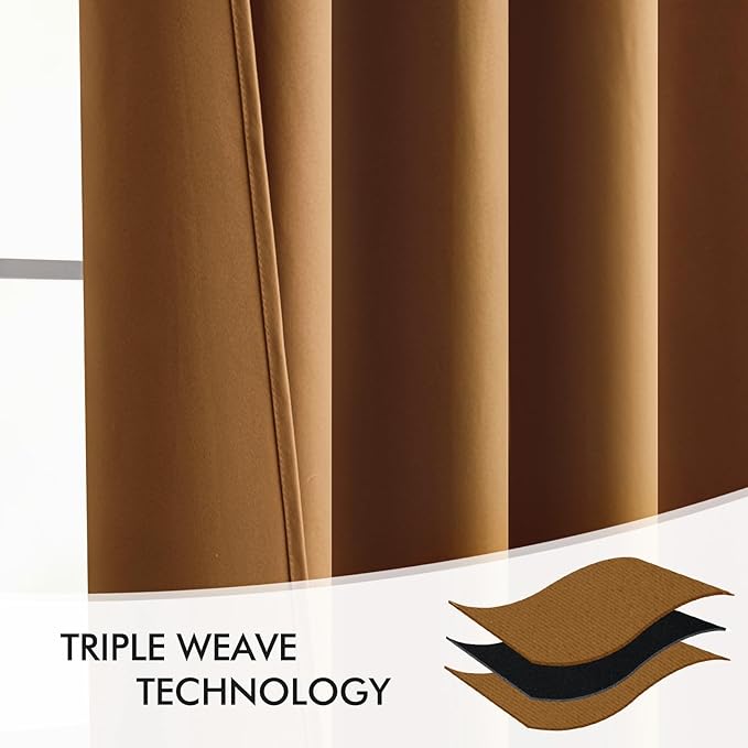 MIULEE Golden Brown Back Tab Blackout Curtain 96 Inch Long 2 Panels Set for Bedroom, Rod Pocket/Pinch Pleat Thermal Insulated Living Room Darkening Pleated Light Blocking Floor to Ceiling Drape