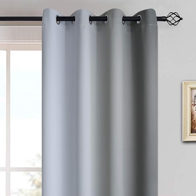 Yakamok Gray and Greyish White Thermal Insulated Grommet Light Blocking Window Drapes,Room Darkening Gradient Color Ombre Curtains for Bedroom (52W x 72L / 2 Panels, One Pair)