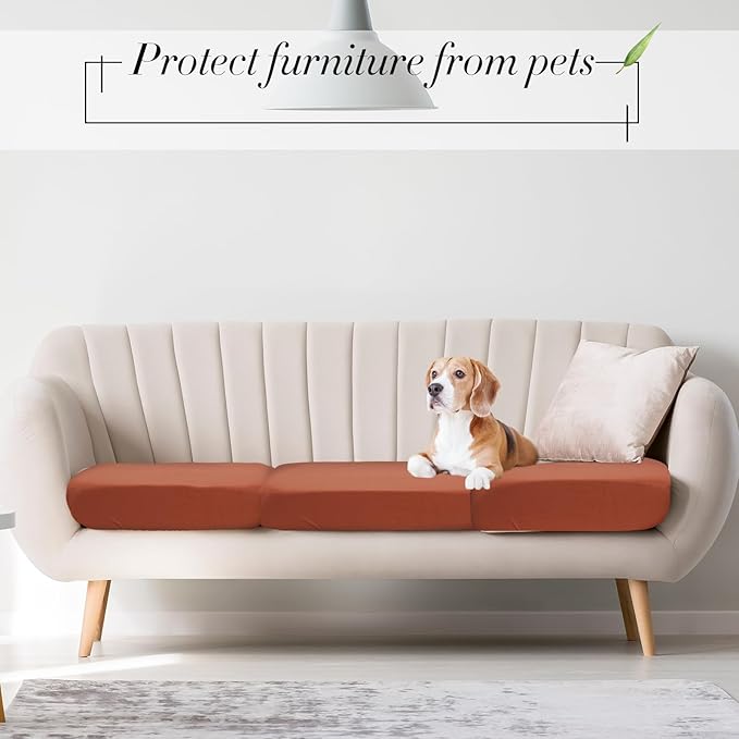 Newwiee 8Pcs Patio Cushion Covers Stretch Outdoor Cushion Cover Replacement for Patio Furniture Sofa Couch Slipcovers, Soft Flexibility Washable Furniture Protector(Waterproof Pure,Terra Cotta)