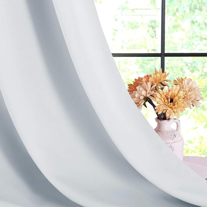 NICETOWN Room Darkening Curtain Panels for Bedroom -Easy Care Solid Thermal Insulated Grommet Room Darkening Draperies/Drapes (Greyish White, 2 Panels, W70" X L84")