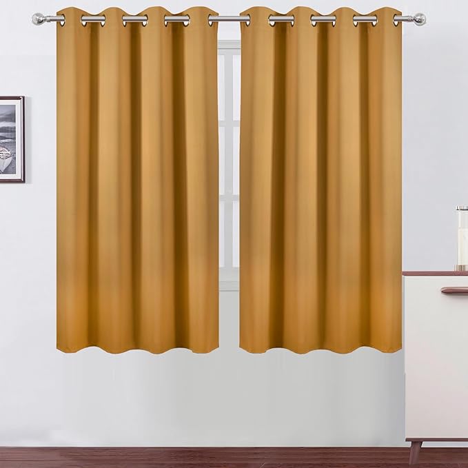 LEMOMO Mustard Yellow Blackout Curtains 52 x 63 Inch Length/Set of 2 Curtain Panels/Thermal Insulated Room Darkening Curtains for Bedroom and Living Room