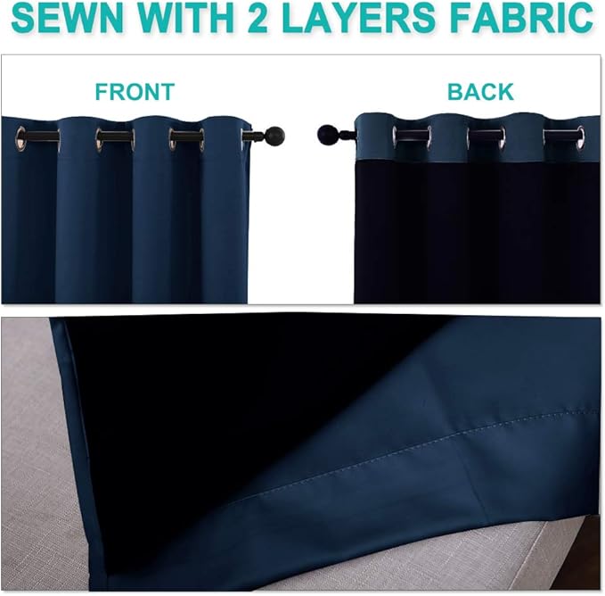 NICETOWN 100% Blackout Curtains 102 inches Long, Noise Reduction Window Treatment Curtains, Thermal Insulated Energy Smart Drapes and Draperies for Apartment Decor, Navy Blue, Set of 2, 55 inches W