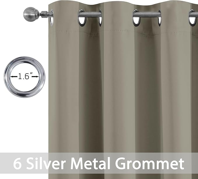 Yakamok Premium Room Darkening Thermal Insulated Curtains for Bedroom/Living Room - Classic Grommet Top (2 Panels, Taupe, 42 Inch by 63 Inch)
