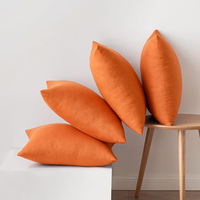 MIULEE Pack of 4 Decorative Bright Orange Throw Pillow Covers Linen Waterproof Pillow Covers Outdoor Farmhouse Cushion Cases for Halloween Patio Garden Tent Balcony Couch Sofa 16x16 inch