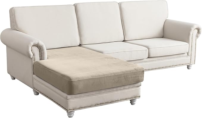 Couch Cover Velvet Chaise Cushion Cover for Sectional Sofas - Elastic L-Shaped Sofa Seat Covers Washable, Slipcover Protector (1-Piece, Taupe)