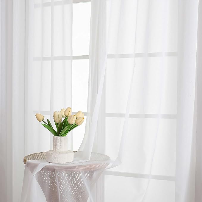 Chyhomenyc Extra Long White Sheer Curtains 108 Inches Long 2 Panels, Light Filtering White Curtains for Living Room, Soft Gentle Voile Rod Pocket Bedroom Window Drapes, 59Wx108L Inch, 9FT, 2PCS