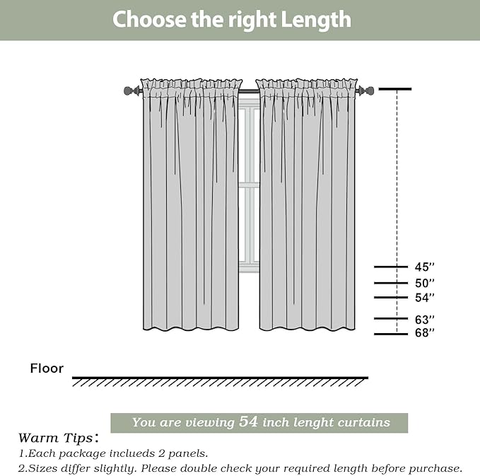 OWENIE Sheer Curtains Living Room 54 inches Long, Rod Pocket Curtain Sheers Bedroom, Light Filtering Voile Panels Drapes Small Window Treatments 2 Panels, 42" W x 54" L, Grey