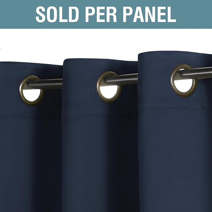 H.VERSAILTEX Blackout Curtain for Living Room Thermal Insulated Window Treatment Curtain 54 inch Length Energy Saving Solid Grommet Top Blackout Drape, One Panel, Navy Blue, 52" W x 54" L