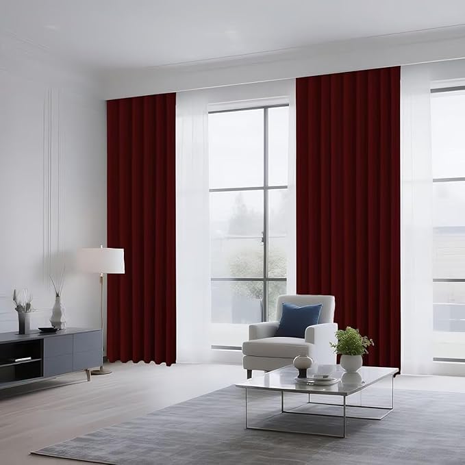 Joydeco Blackout Curtains for Bedroom 108 inch Long 2 Panels, Thermal Insulated Room Darkening Curtains with Grommets, Soft Window Drapes for Living Room (W52 x L108 Inch, Burgundy Red)