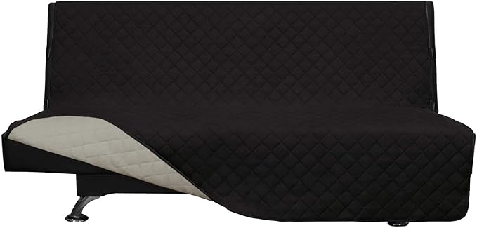 Easy-Going Futon Sofa Slipcover Reversible Sofa Cover Armless Cover Furniture Protector Couch Cover Water Resistant Pets, Kids, Children, Dog, Cat Black/Beige