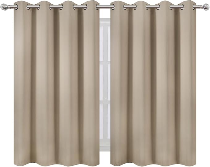 LEMOMO Khaki Thermal Blackout Curtains/52 x 45 Inch/Set of 2 Panels Room Darkening Curtains