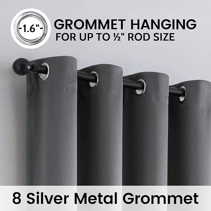 SimpleHome 100% Blackout Curtains for Bedroom,Thermal Insulated Grommet Window Drapes Room Darkening Grey Curtains for Living Room with Black Back,52 x 63 Inch,2 Panels