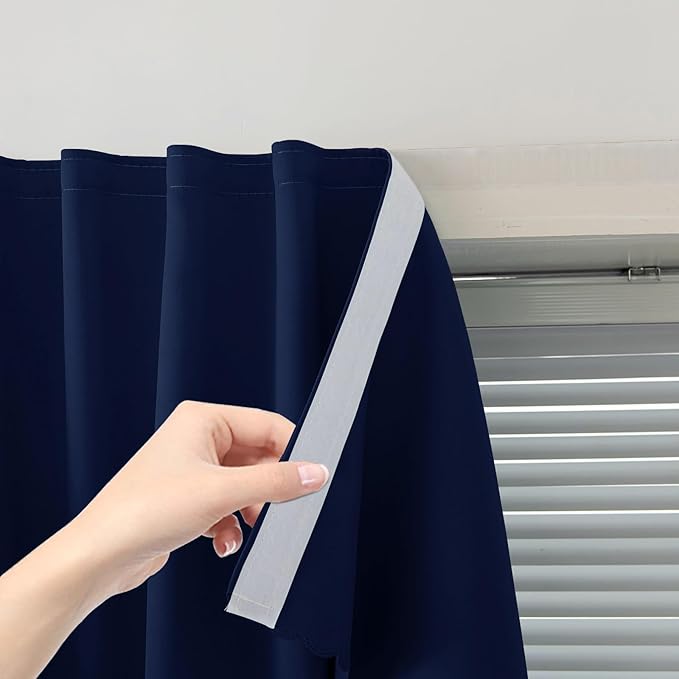 Self Adhesive Portable Blackout Curtains for Bedroom Easy to Install Window Thermal Lnsulated Kitchen Room Darkening Small Window Curtains, 59" W X 96" L, Navy Blue, 1 Panel