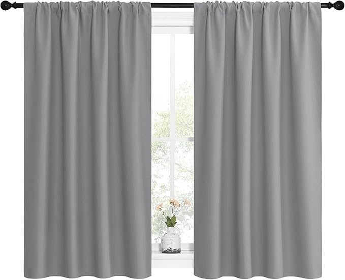 NICETOWN Short Curtains for Small Window - Home Decoration Thermal Insulated Rod Pocket Blackout Blinds & Drapes for Small Windows (Silver Grey, 2 Panels, W42 x L54 -Inch)