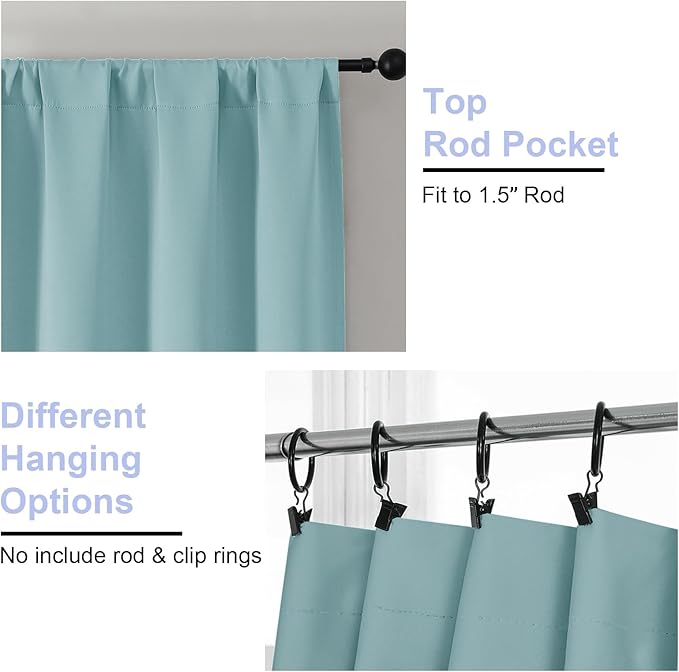 Simplebrand Ava Aqua Short Blackout Curtains for Bedroom 54 Inches Long 2 Panels Set, Solid Thermal Insulated, Energy Saving Window Treatment Curtains Blackout Drapes, W40 x L54 Inch, Aqua