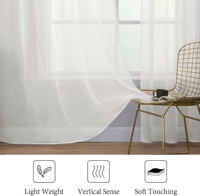 MIULEE 2 Panels Solid Color Sheer Window Curtains Elegant Window Voile Panels/Drapes/Treatment for Bedroom Living Room (54 X 120 Inches Ivory)