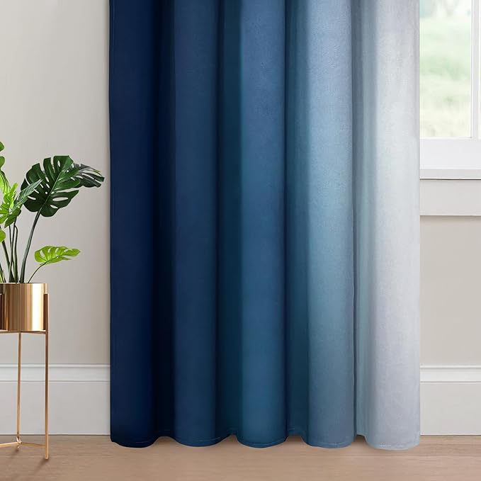 Yakamok Blue Ombre Curtains Room Darkening Grommet Curtains for Bedroom, Light Blocking Thermal Insulated Window Drapes for Living Room(2 Panels, 62x84 Inch)