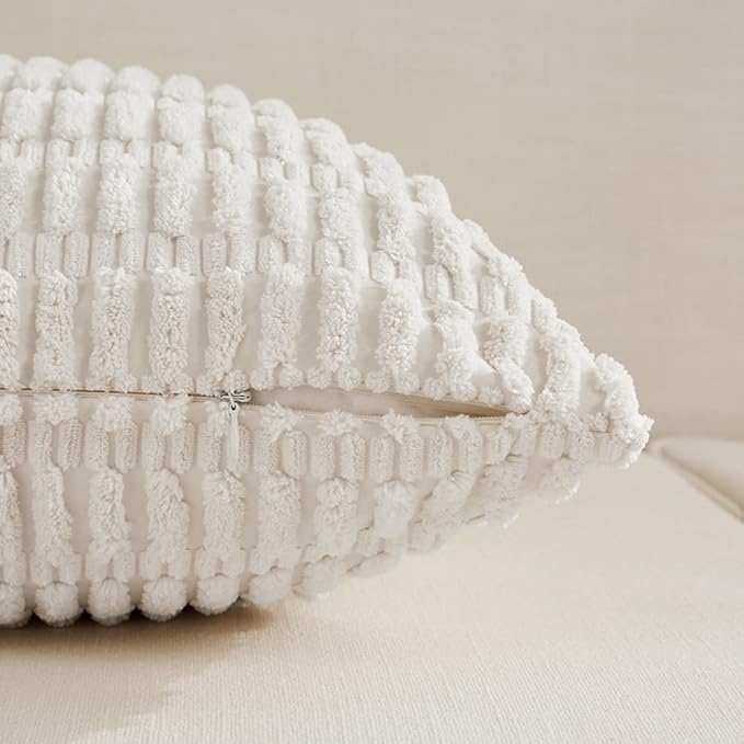 Fancy Homi 4 Packs Pure White Decorative Throw Pillow Covers 18x18 Inch for Living Room Couch Bed, Rustic Modern Farmhouse Boho Home Decor, Soft Plush Corduroy Cute Accent Square Cushion Case 45x45 cm