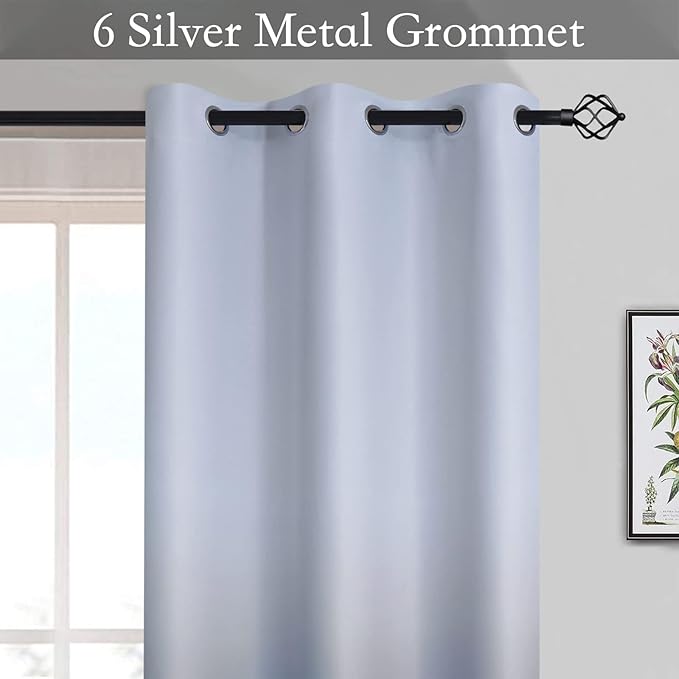 SimpleHome Ombre Curtains 42 x 63 Inch for Bedroom 2 Panels, Gradient Grey White to Blue Light Blocking Thermal Insulated Grommet Room Darkening Window Curtain/Drapes for Living Room