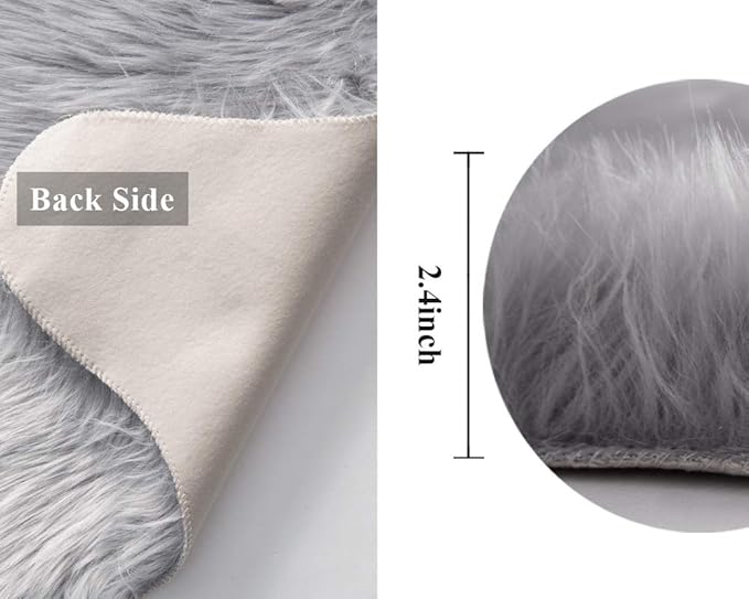 MIULEE Fluffy Rug Soft Shaggy Faux Fur Area Rug Luxury Plush Sheepskin Carpet for Bedroom Living Room Sofa Chair 2 x 3 Feet, Grey