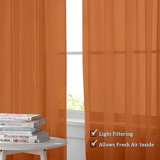 OWENIE Sheer Orange Curtains, Sheer Curtains 84 inch Length 2 Panels Set, Rod Pocket Voile Fimly Sheer Drapes for Living Room/Bedroom, 2pcs, Each 42" W x 84" L