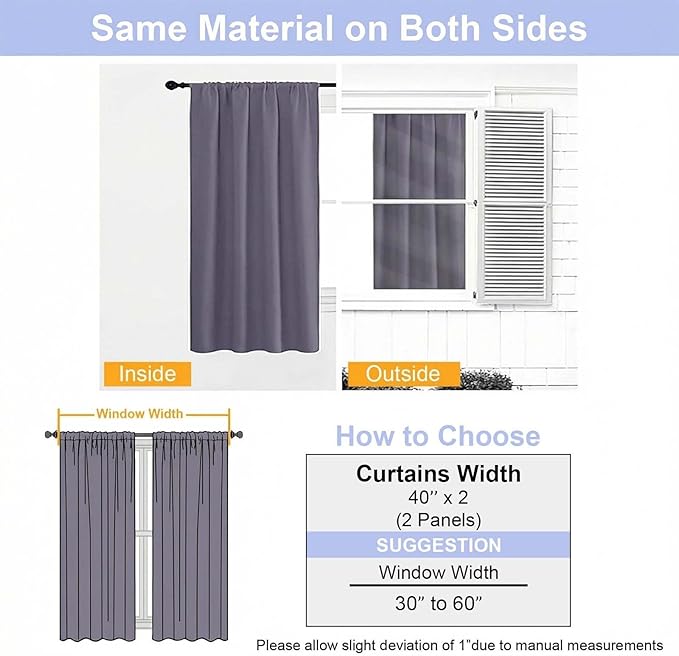 Simplebrand Ava Greyish Purple Short Blackout Curtains for Bedroom 54 Inches Long 2 Panels Set, Solid Thermal Insulated, Energy Saving Window Treatment Curtains Blackout Drapes, W40 x L54 Inch