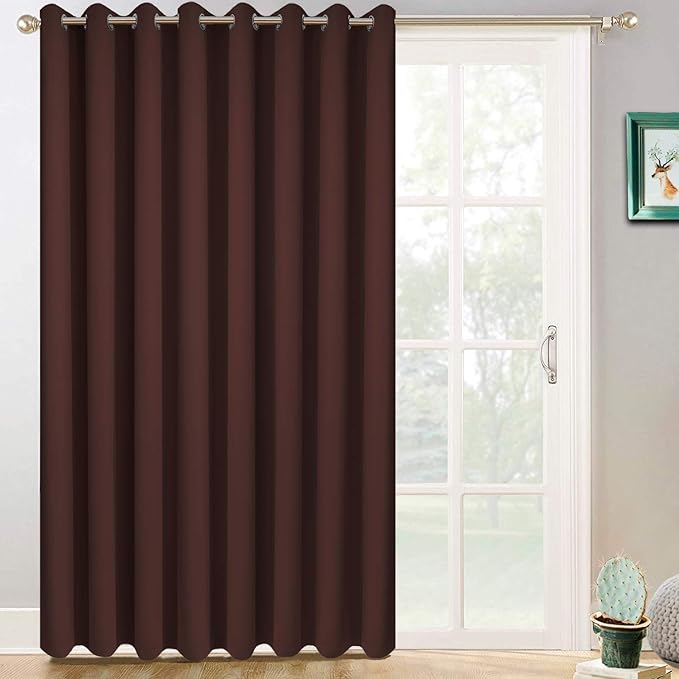 Yakamok Blackout Drapes for Sliding Glass Door - Thermal Insulated Door Blinds,Room Darkening Room Divider Window Curtain for Bedroom/Living Room(Chocolate Brown, 100 inches x 84 inches)