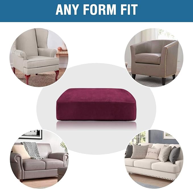 H.VERSAILTEX Velvet Stretch Couch Cushion Cover Plush Cushion Slipcover for Chair Loveseat Sofa Cushion Furniture Protector Seat Cushion Sofa Cover (3 Piece Sofa Cushion Covers, Burgundy)
